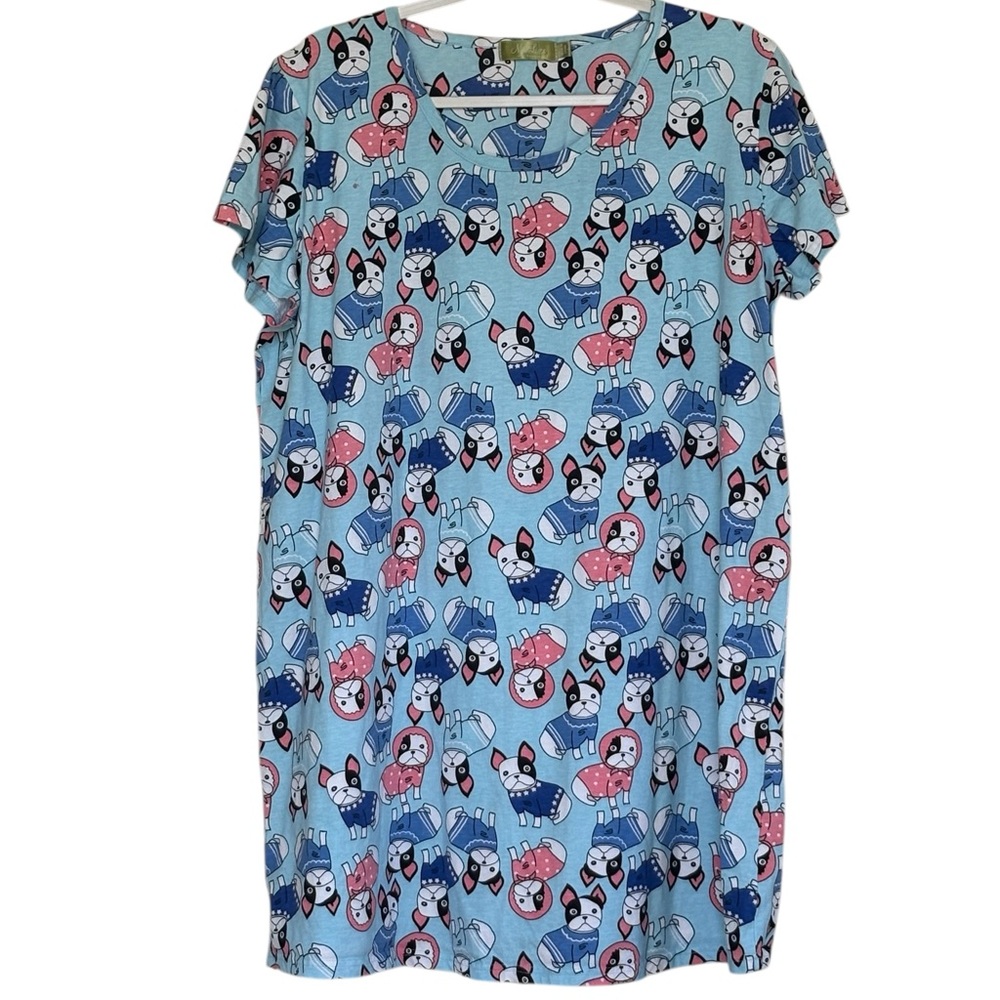 Mia Lucce Boston Terriers Dog Print Night Shirt Sleepwear Shirt Size L